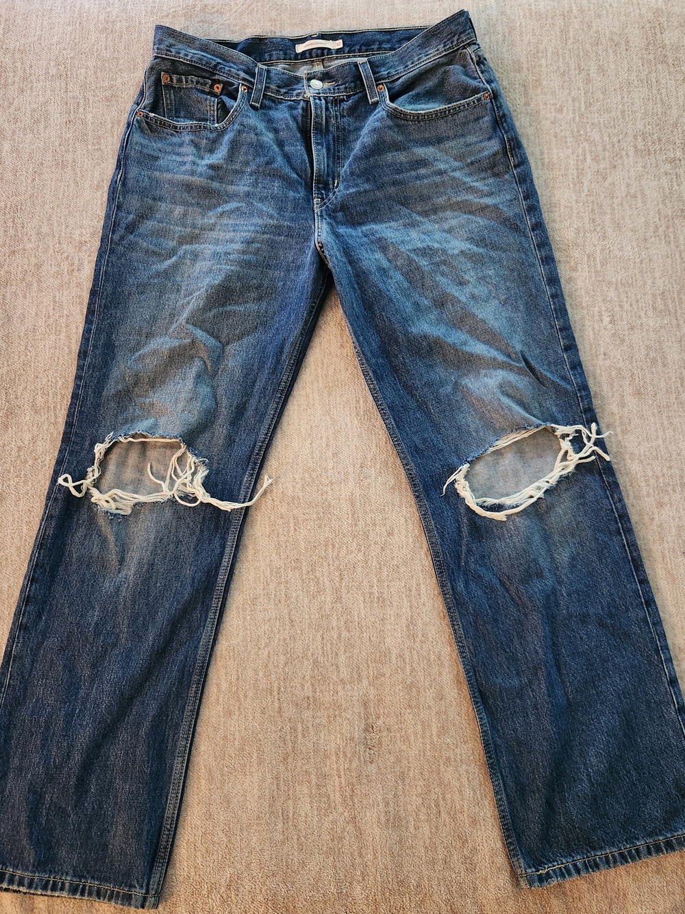 Levi's Low Pro Straight Jeans Womens 32 Blue Distressed Ripped Denim A0964-0006